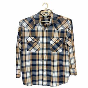 Pearl Snap Western Shirt Vintage Young Blood Plaid Cowboy Rodeo Retro Country